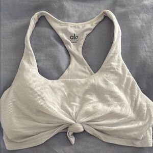 Alo Yoga Ivory Ribbed Knot Sports Bra